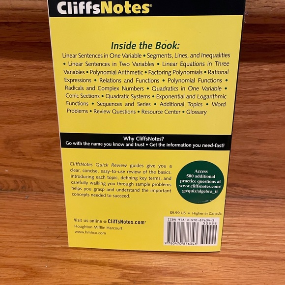 Two Paperback Books Cliffs Notes Algebra I and II Quick Review - Picture 3 of 5